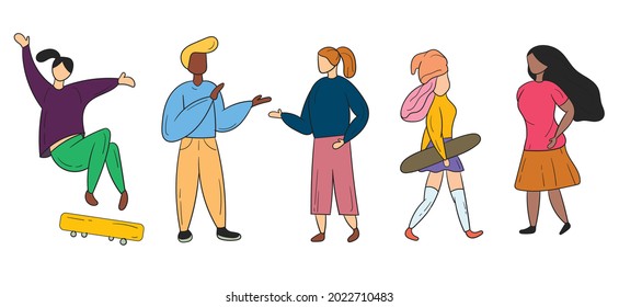 Illustration of a group of people interacting and doing their respective activities perfect for print material.