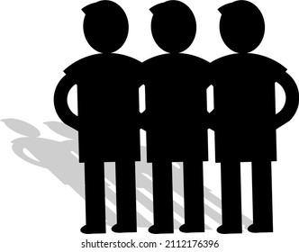 Ilustración de un grupo de personas, posando tres personas sobre un fondo oscuro y gris.
