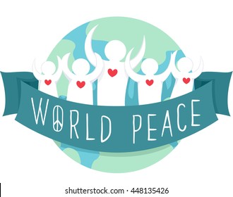 Illustration of a Group of People Tied by a Ribbon with World Peace Written on It