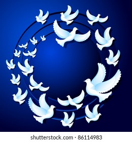 illustration of group of pigeon flying in sky
