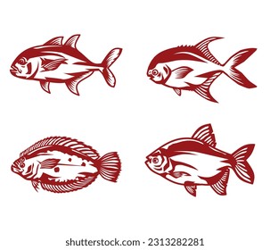 illustration of a group of red sea fish on a white background