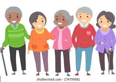Illustration of a Group of Senior Citizens Huddled Together