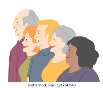 Illustration of a Group of Senior Man and Woman Looking at their Right