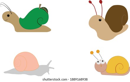 Ilustración de un grupo de caracoles aislados en fondo blanco
