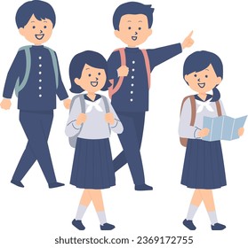 Illustration of a group of students on a school trip