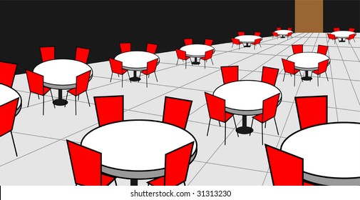 Illustration of Group of tables and chairs	