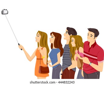 Illustration of a Group of Teenagers Taking a Selfie