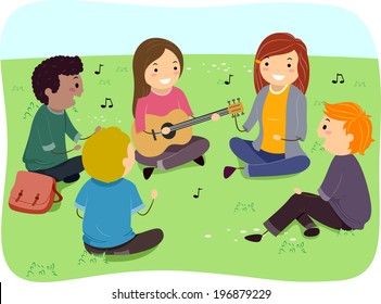 Illustration Group Teens Singing
