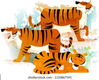 Illustration of a Group of Tigers Called Ambush. Collective Noun eps10