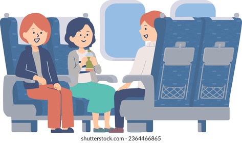 Ilustración de un grupo viajando por Shinkansen