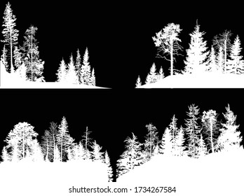 illustration with group of trees set isolated on black background