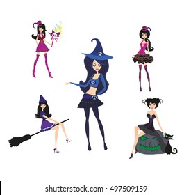 Illustration of a group of witches on a white background