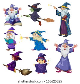 Illustration of a group of wizards on a white background