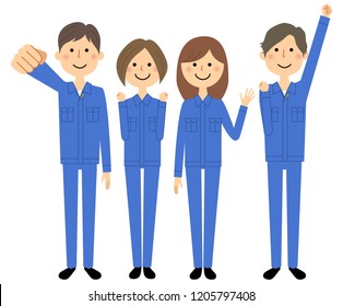 Illustration of a group of workers wearing work clothes.