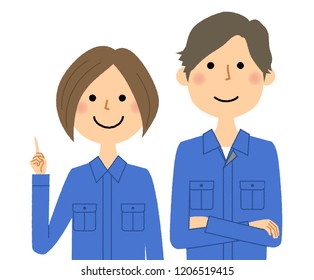 Illustration of a group of workers wearing work clothes.