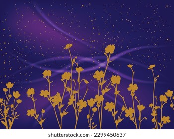 illustration with group of yellow flowers on dar purple background