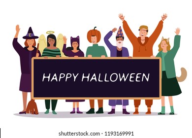 illustration of group of young people celebrating halloween