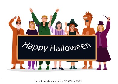 illustration of group of young people celebrating halloween