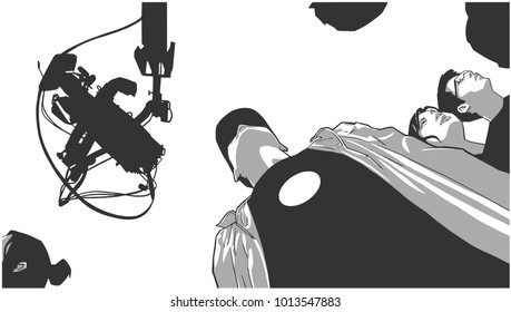 Illustration of group of young people at live performance with camera from low angle view