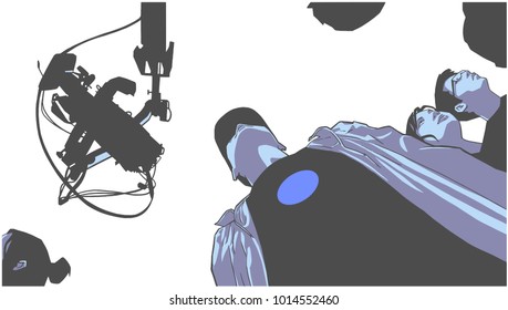 Illustration of group of young people at live performance with camera from low angle view