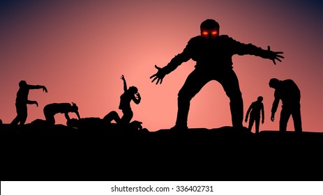 illustration of group of zombie in the darkness