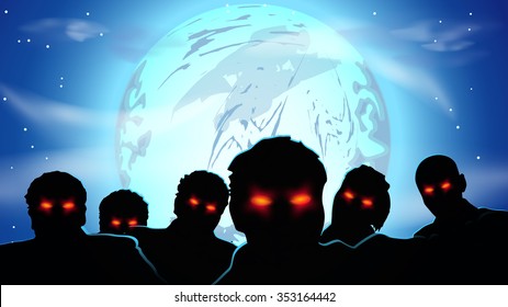 illustration of group of zombies with red eyes
