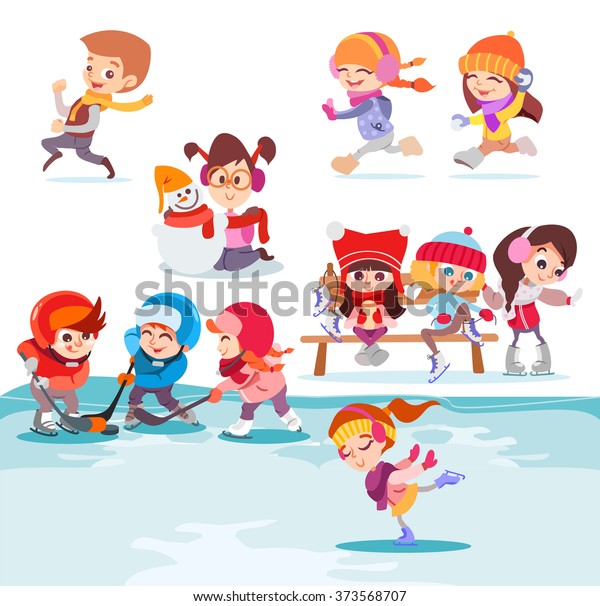 Illustration Groups Cute Cartoon Kids Playing Stock Vector (Royalty ...