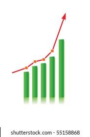 Illustration of growing green trend chart on white background