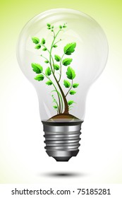 illustration of growing plant inside bulb on abstract background