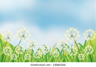 Illustration of the growing weeds under the blue sky
