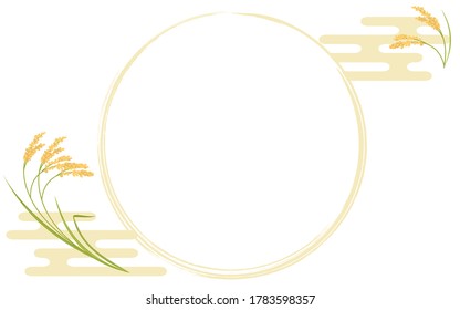 Illustration of grown rice and round frame, Japanese style background