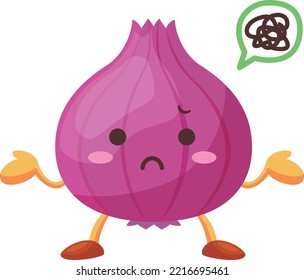 Illustration of a grumpy cute purple onion character