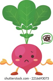 Illustration of a grumpy cute radish character