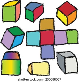  illustration grunge 3d cubes, vector design elements