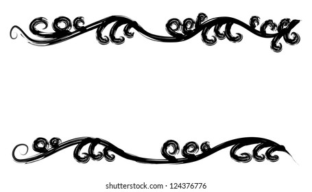 Illustration of grunge floral black and white ornate background.