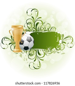 Illustration grunge floral football card with ball and prize - vector