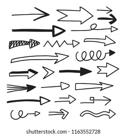 Illustration of Grunge Hand Drawn Doodle Arrow Icons. Handmade Watercolor Doodle Arrows.