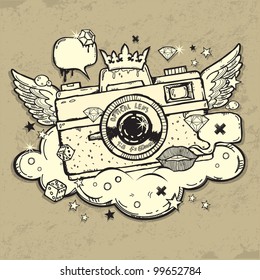 Illustration of grunge photo camera