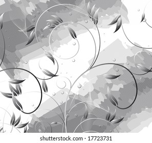 Illustration of grunge Retro flowers background with stripes