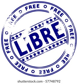 Illustration of a grunge rubber ink stamp FREE on white background, text in French language