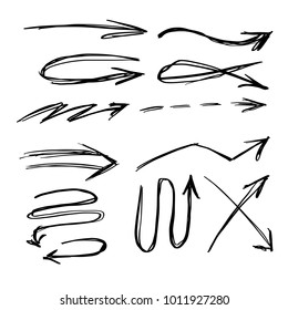 Illustration of Grunge Sketch Handmade Watercolor Doodle Vector Arrow Set Collection