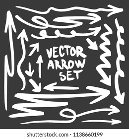 Illustration of Grunge Sketch Handmade Watercolor Doodle Vector Arrow Set on Dark Background
