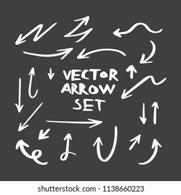 Illustration of Grunge Sketch Handmade Watercolor Doodle Vector Arrow Set on Dark Background