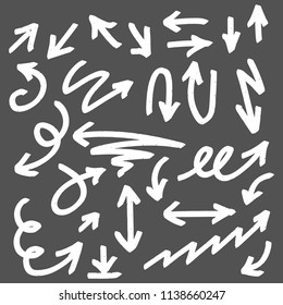 Illustration of Grunge Sketch Handmade Watercolor Doodle Vector Arrow Set on Dark Background