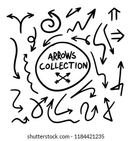 Illustration of Grunge Sketch Handmade Watercolor Doodle Vector Arrow Set Collection