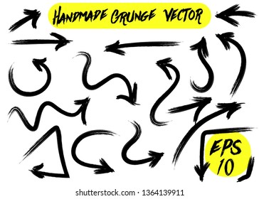 Illustration of Grunge Sketch Handmade Watercolor Doodle Vector Arrow Set Collection - EPS