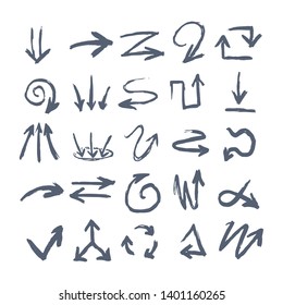 Illustration of Grunge Sketch Handmade Watercolor Doodle Vector Arrow Set Collection - EPS
