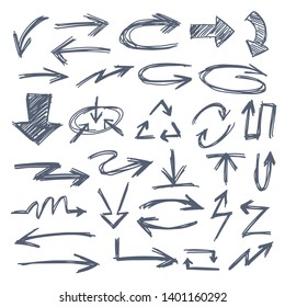 Illustration of Grunge Sketch Handmade Watercolor Doodle Vector Arrow Set Collection - EPS