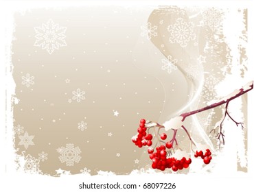 Illustration des schneebedeckten Winterhintergrundes mit Aschenbaum-Zweig