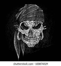 illustration of grungy abstract skull on dark background